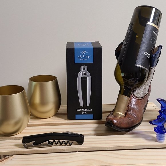 Lone Star Boot Bottle Holder, Wine Glasses Gold, Zulay Cocktail Shaker, Wine Sto - Picture 2 of 2